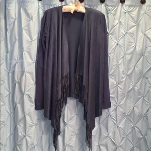 INC Blue Fringe Cardigan